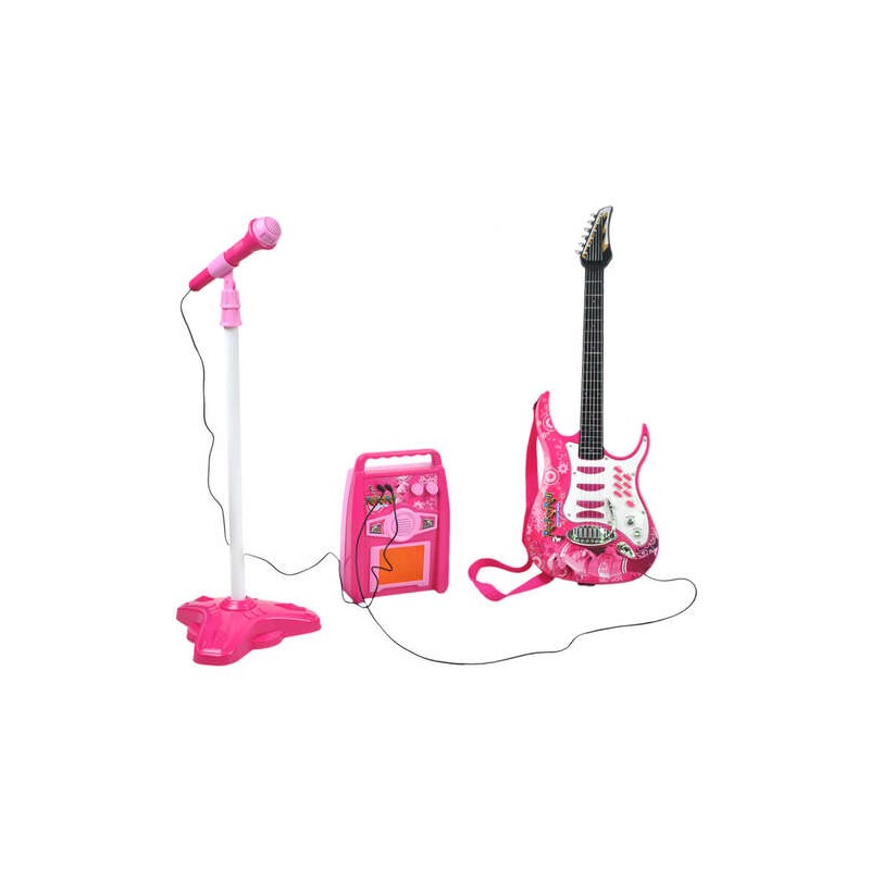 Pack Guitare + micro + amplificateur enfant rose